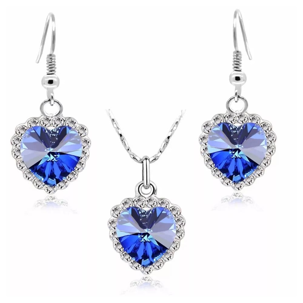 Conjunto Collar Aros Titanic Corazon Oceano