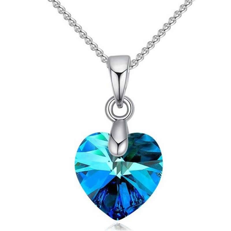 Collar Colgante Cristal Azul Plateado