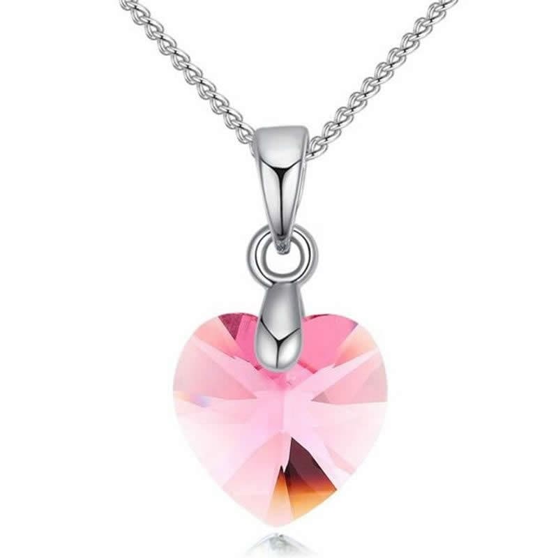 Collar Colgante Cristal Rosado Plateado