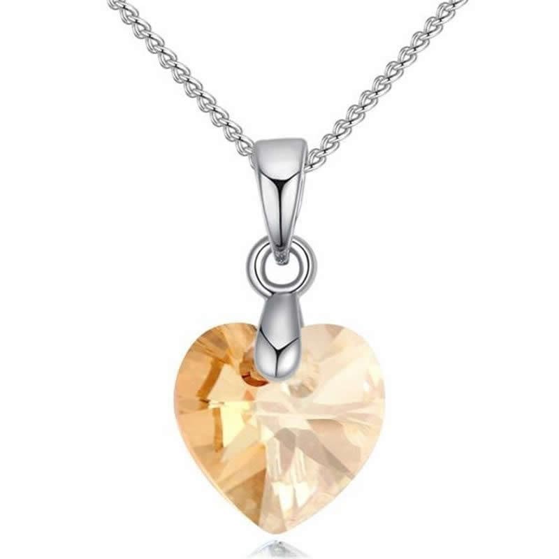 Collar Colgante Cristal Amarillo Plateado