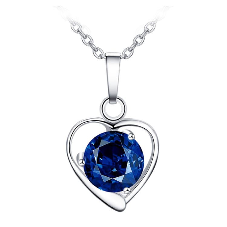 Collar Corazon con Circon Azul Acero