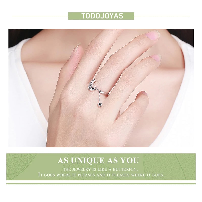 Anillo Plata 925 Luna y Estrella - Imagen 2