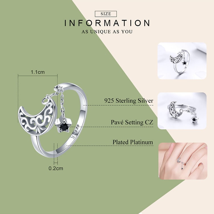 Anillo Plata 925 Luna y Estrella - Imagen 4