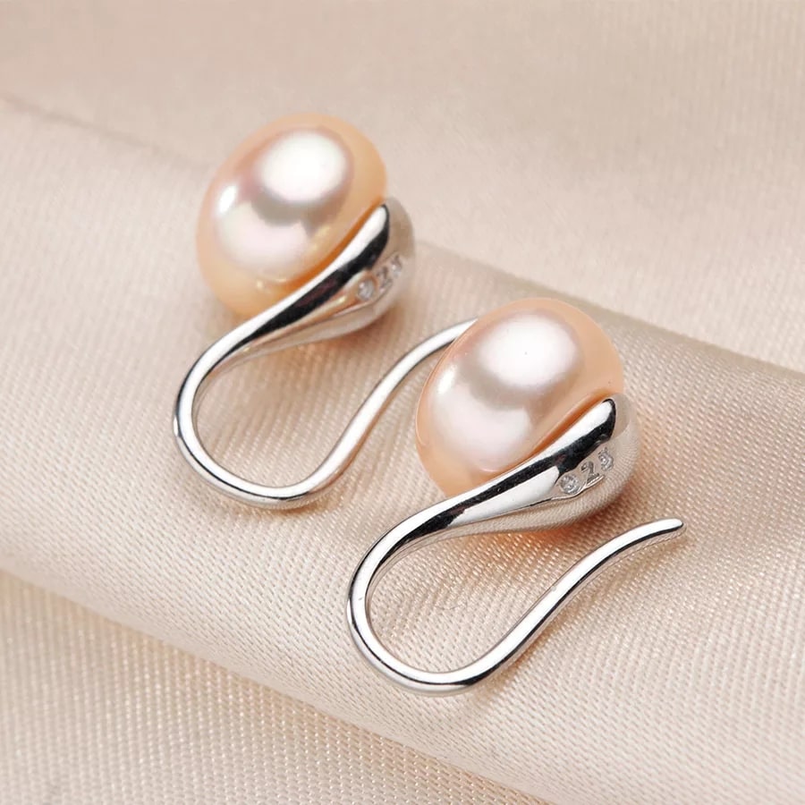 Aros Plata 925 Perla Rosado - Imagen 2