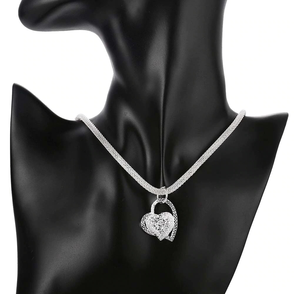 Collar Colgante Corazon Plateado - Imagen 3
