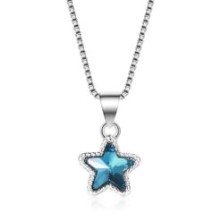 Collar Estrella Circon Azul Plateado