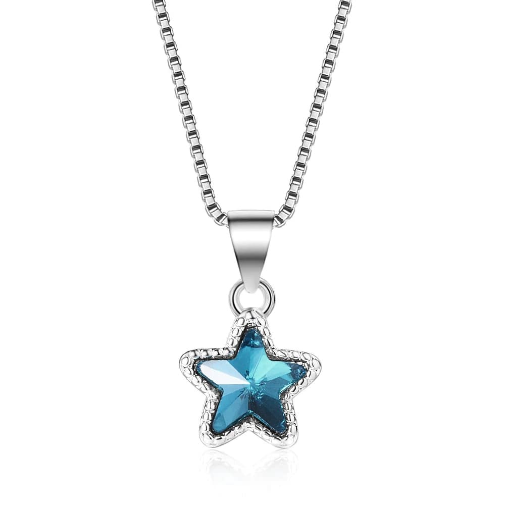 Collar Estrella Circon Azul Plateado