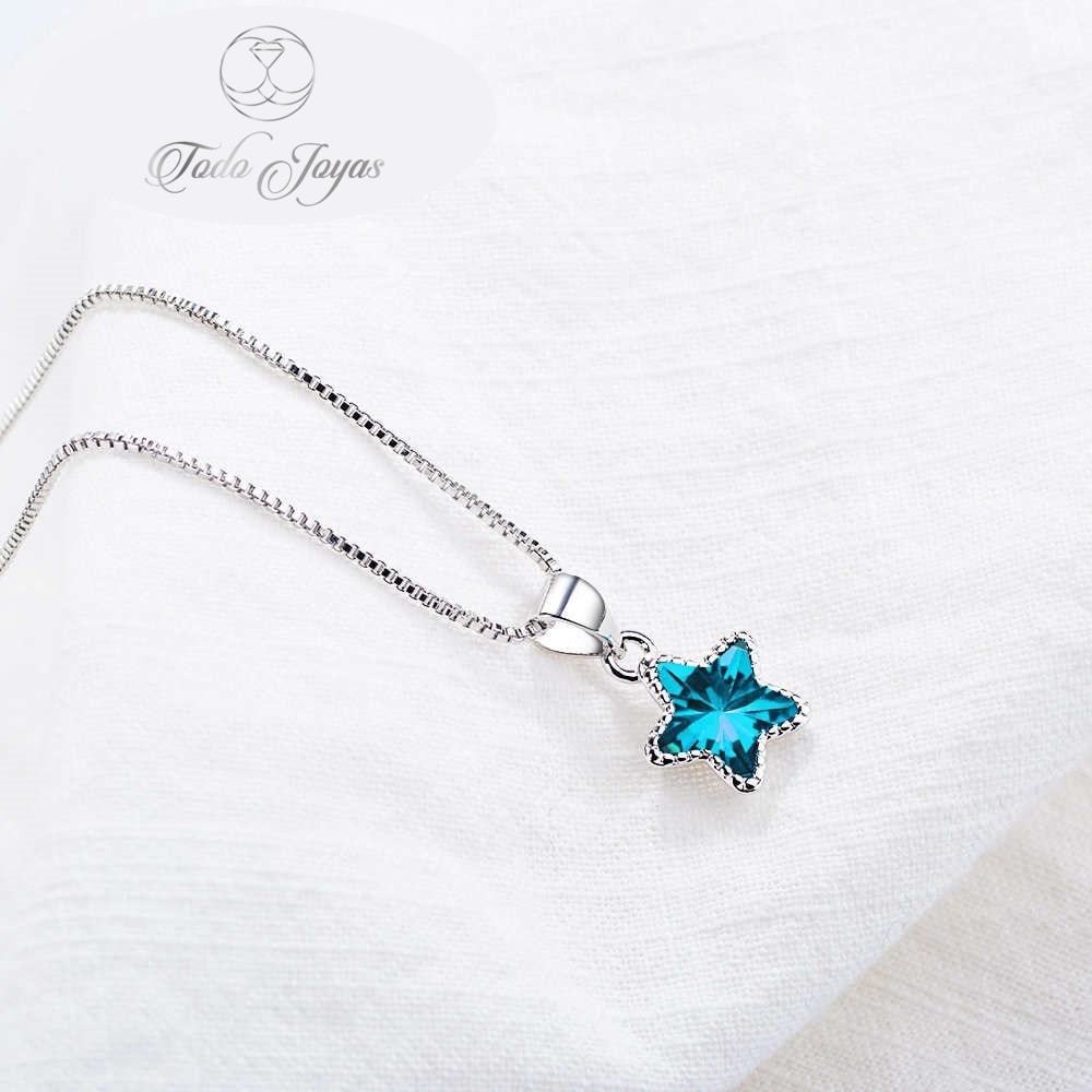 Collar Estrella Circon Azul Plateado - Imagen 3