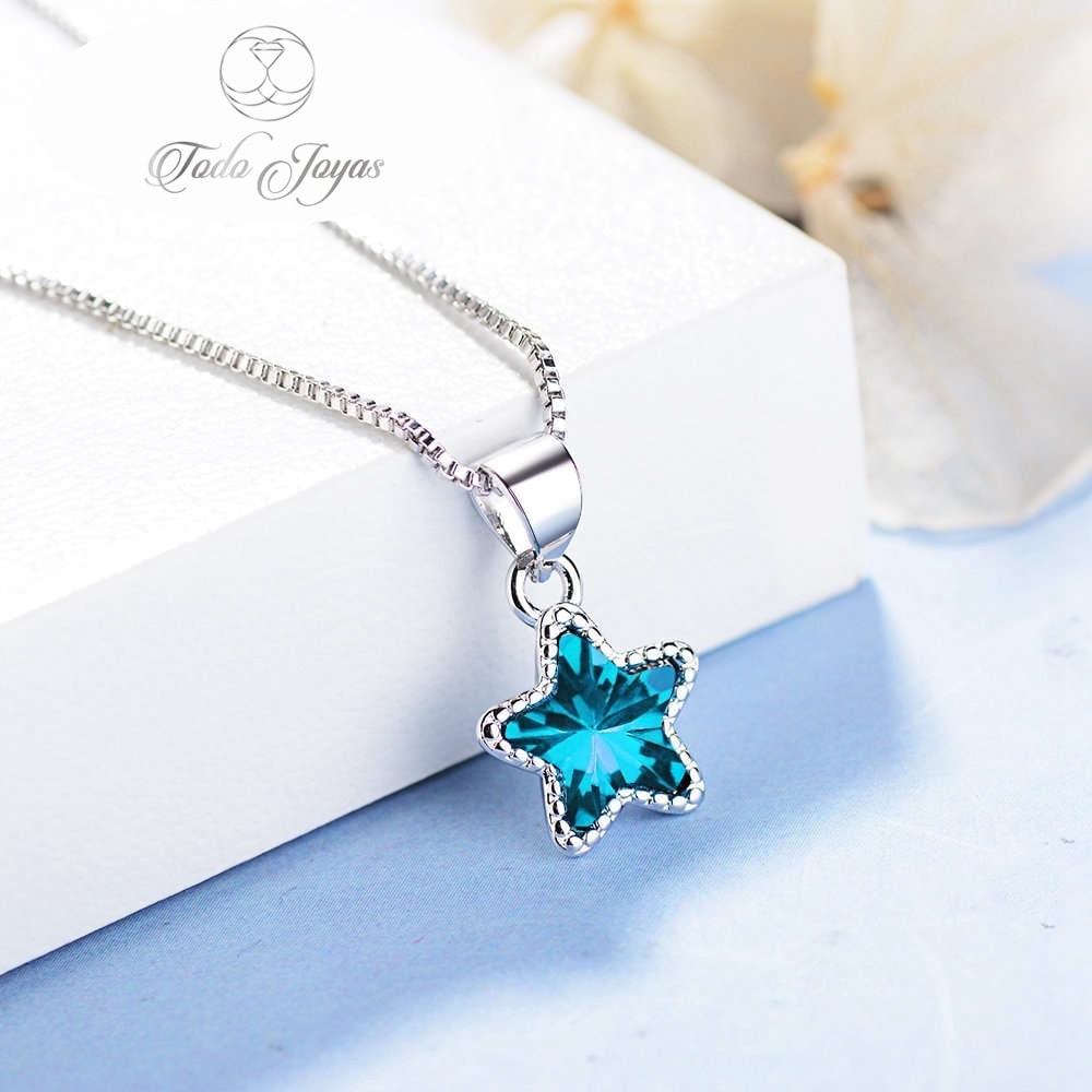 Collar Estrella Circon Azul Plateado - Imagen 5