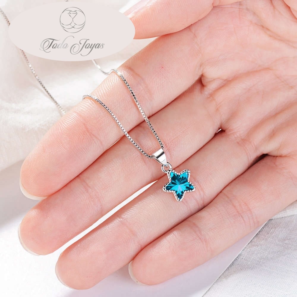 Collar Estrella Circon Azul Plateado - Imagen 6
