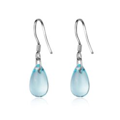 Aros Gota Cristal Celeste Colgante