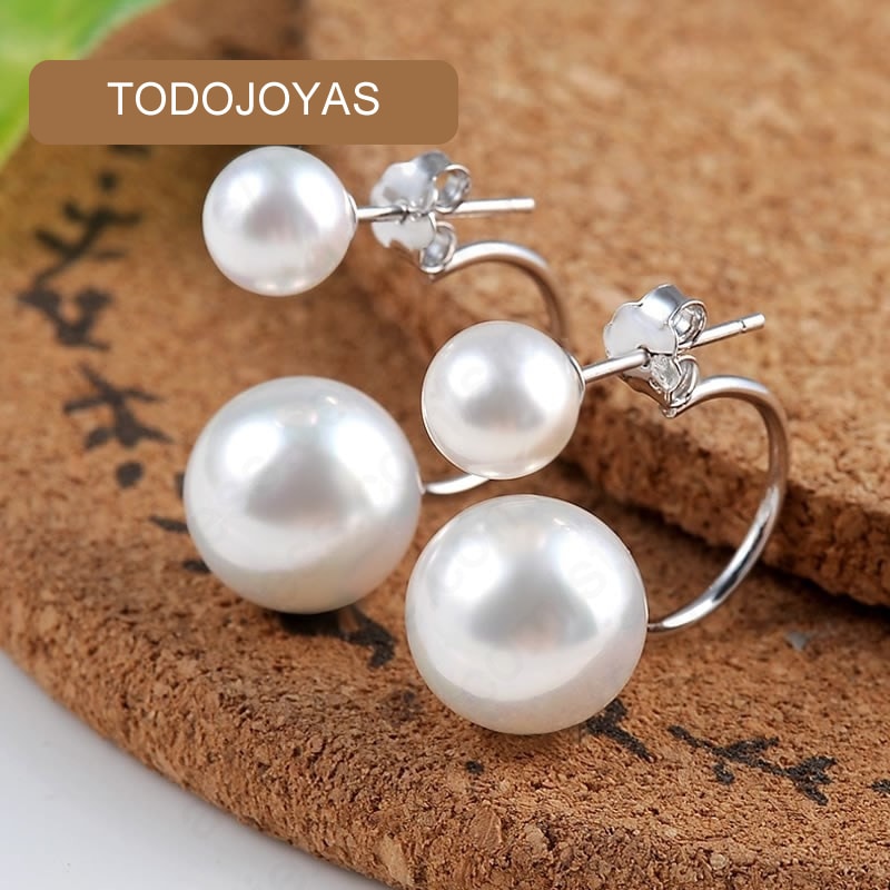 Aros Perla Doble Plateado - Imagen 3