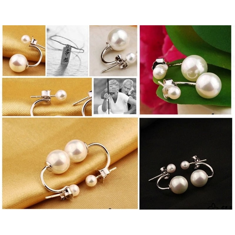 Aros Perla Doble Plateado - Imagen 4