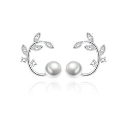 Aros Perla y Hojas Circones Plateado