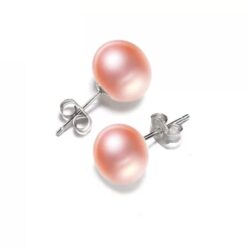 Aros Plata 925 Pasador Perla Rosada