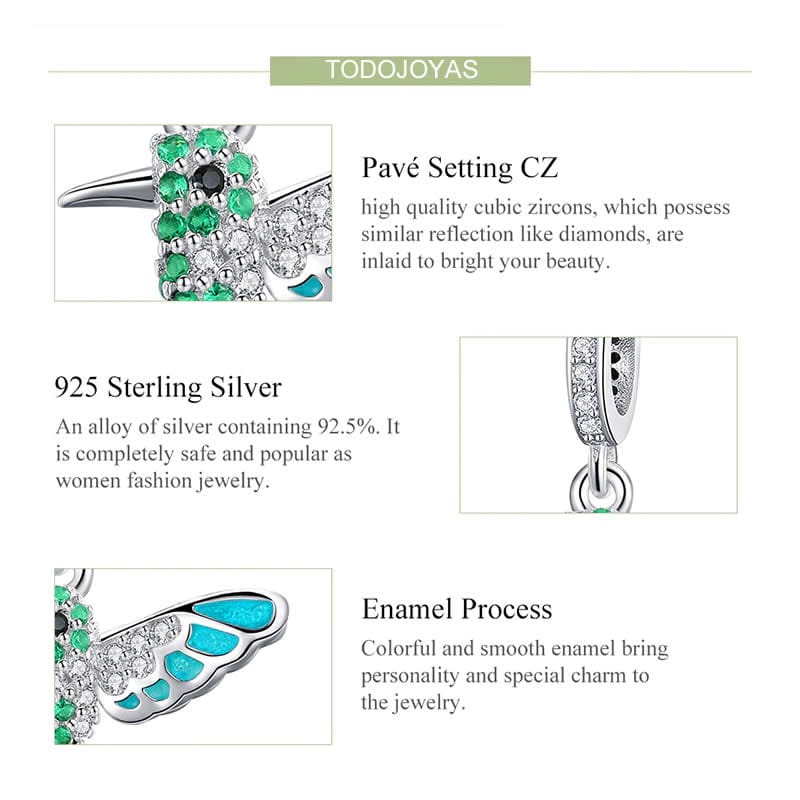 Charm Plata 925 Colibri Picaflor Pajaro Ave - Imagen 4