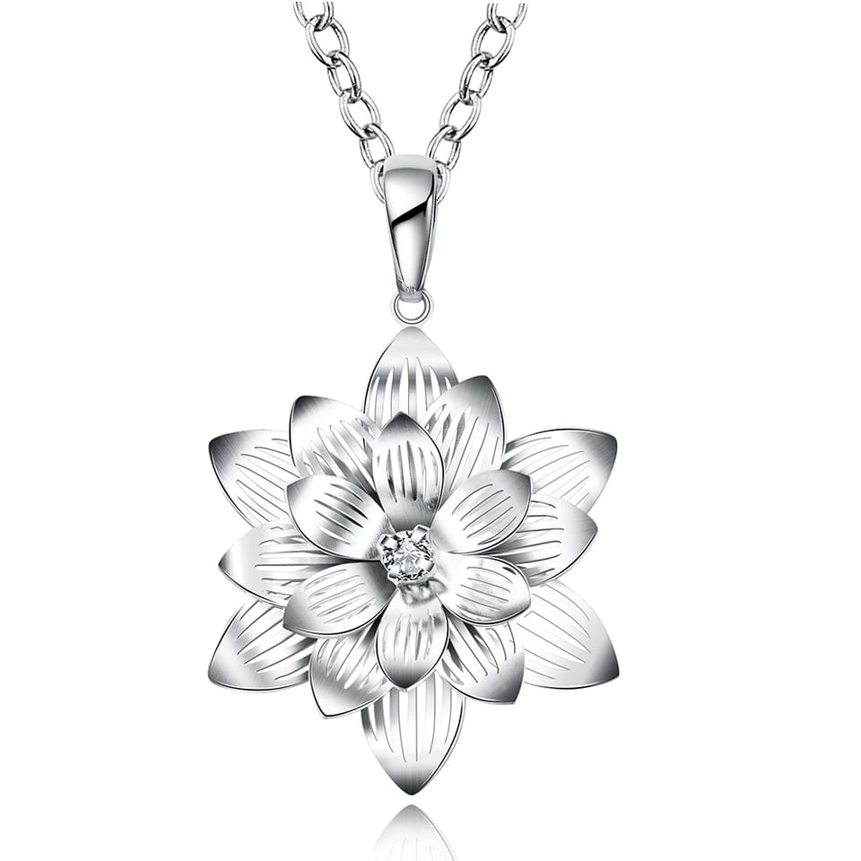 Collar Colgante Flor de Loto Plateado