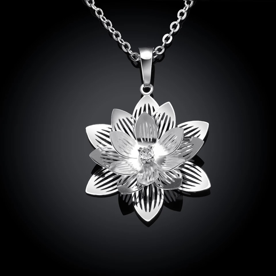 Collar Colgante Flor de Loto Plateado - Imagen 6