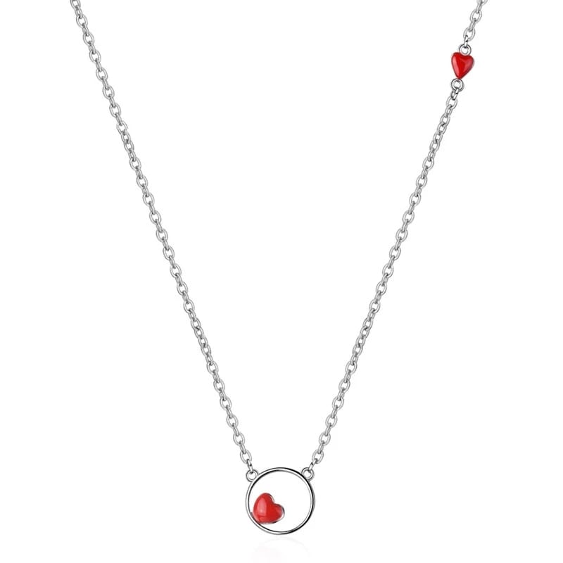 Collar Colgante Corazon Circulo Plateado