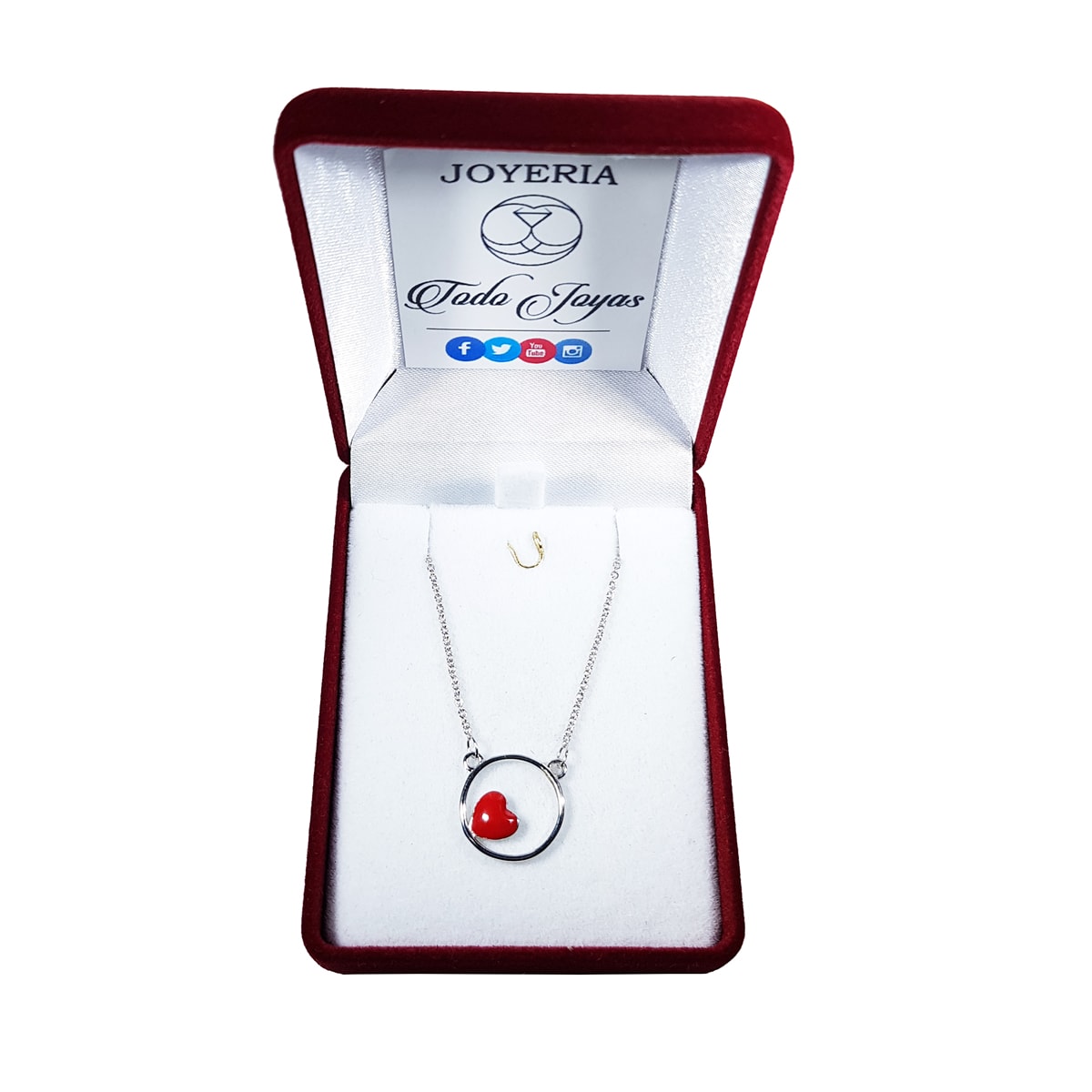 Collar Colgante Corazon Circulo Plateado - Imagen 2