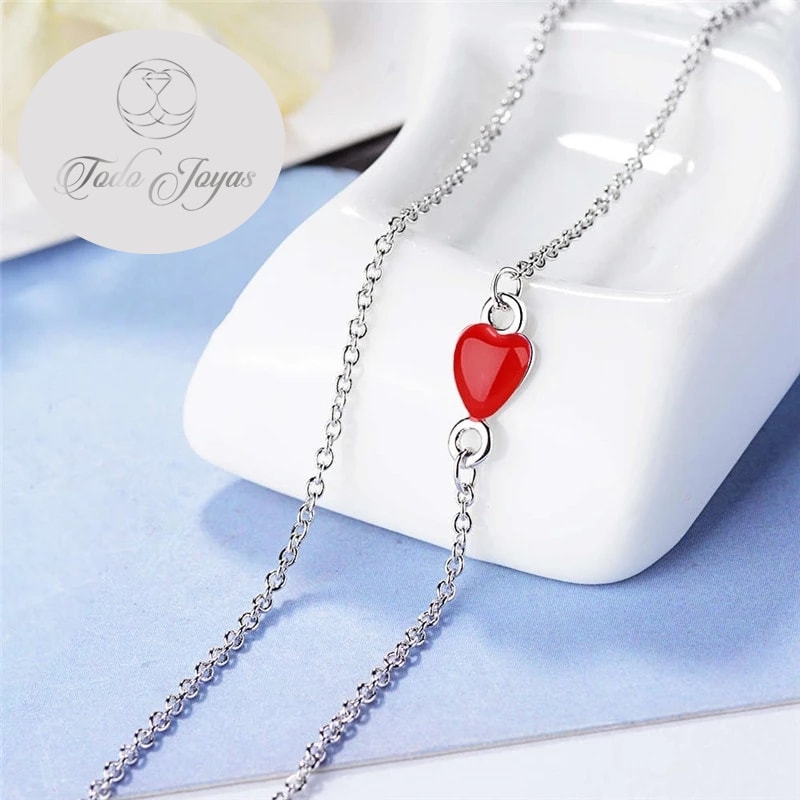 Collar Colgante Corazon Circulo Plateado - Imagen 3