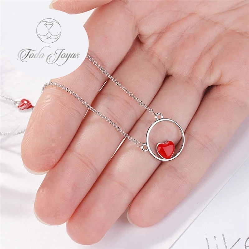 Collar Colgante Corazon Circulo Plateado - Imagen 4