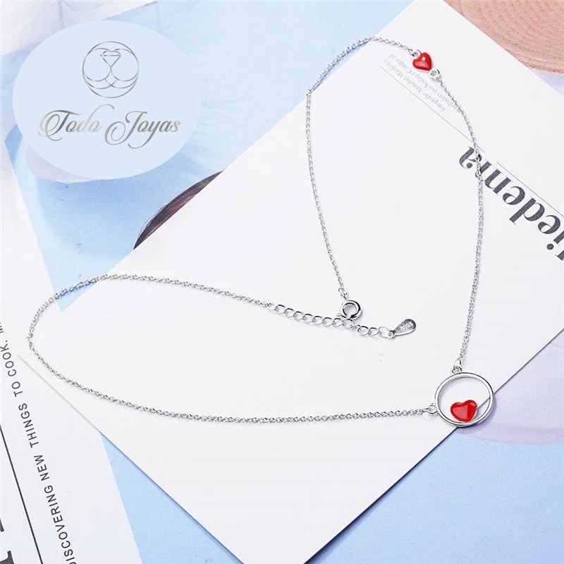 Collar Colgante Corazon Circulo Plateado - Imagen 6