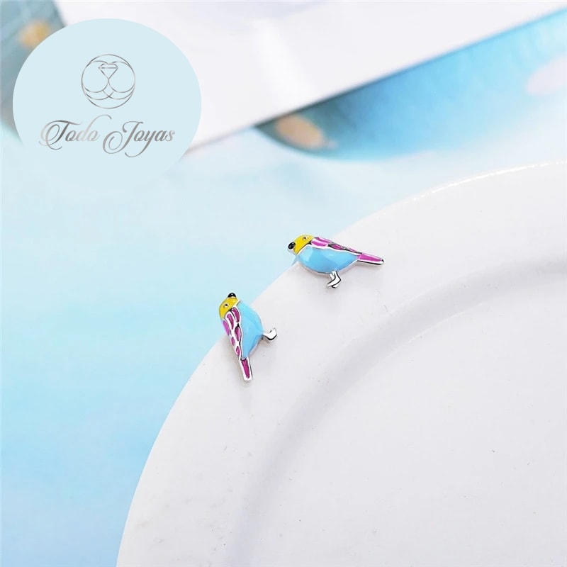 Aros de Pajaro Multicolor Plateado - Imagen 3