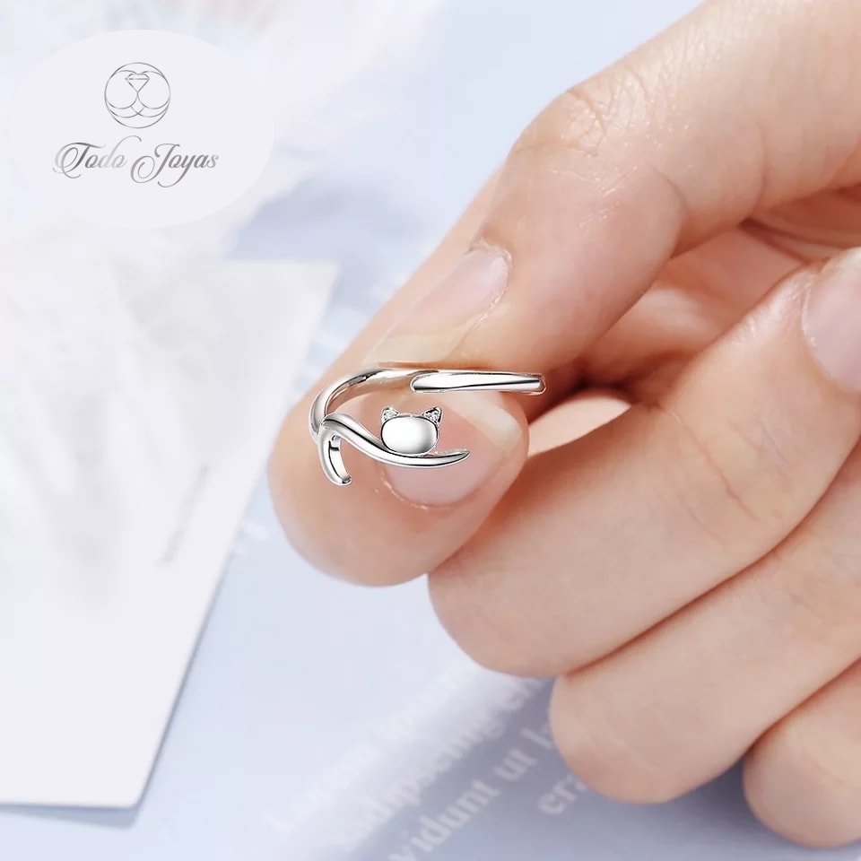 Anillo Forma de Gato Plateado - Imagen 4