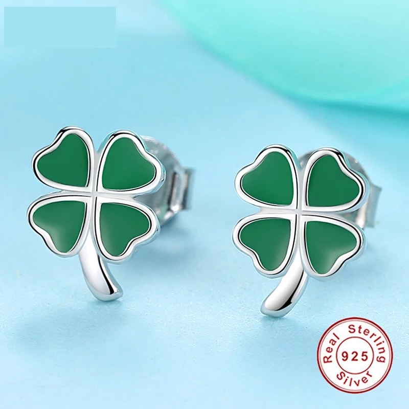 Aros Plata 925 de Trebol 4 Hojas - Imagen 3