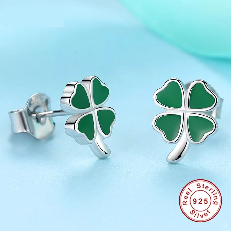 Aros Plata 925 de Trebol 4 Hojas - Imagen 4