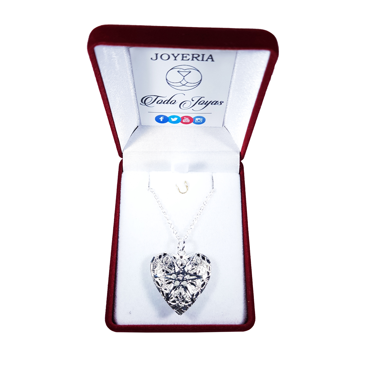Collar Relicario Corazon Plateado - Imagen 2