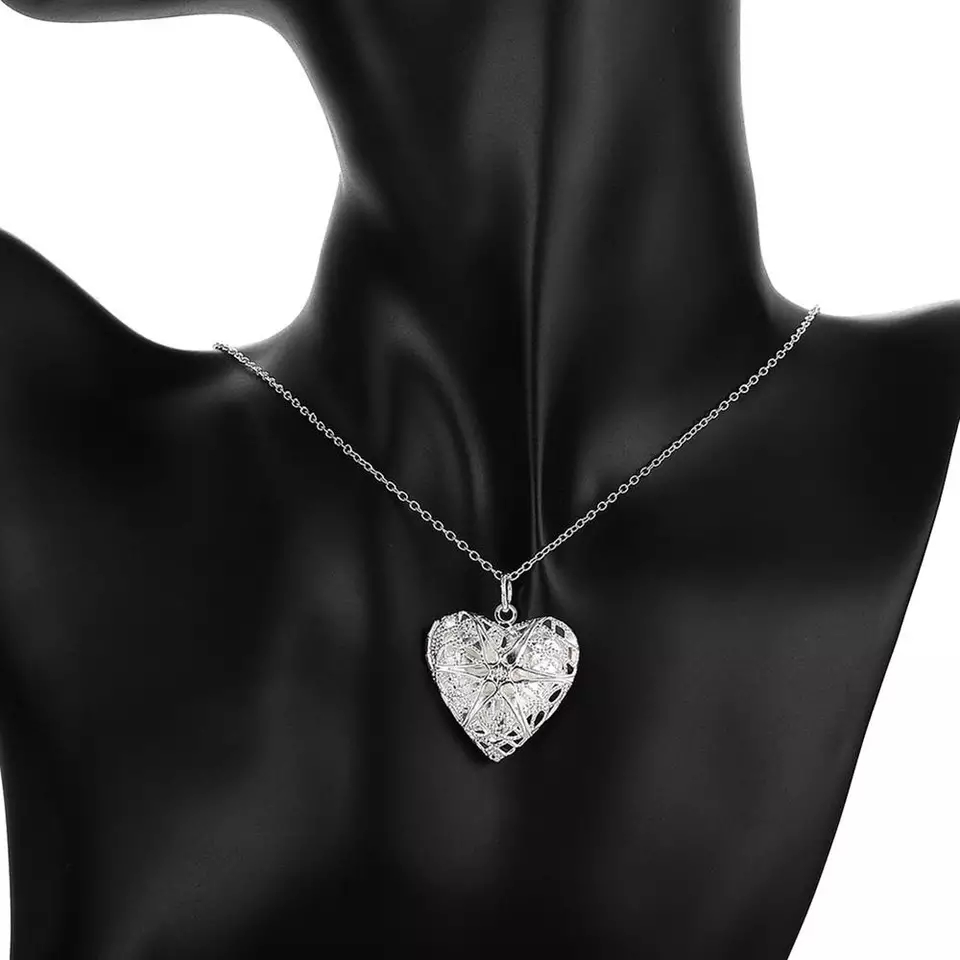 Collar Relicario Corazon Plateado - Imagen 3
