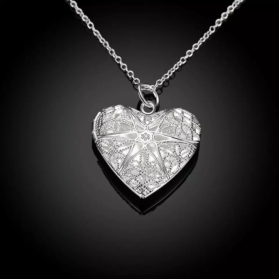 Collar Relicario Corazon Plateado - Imagen 4
