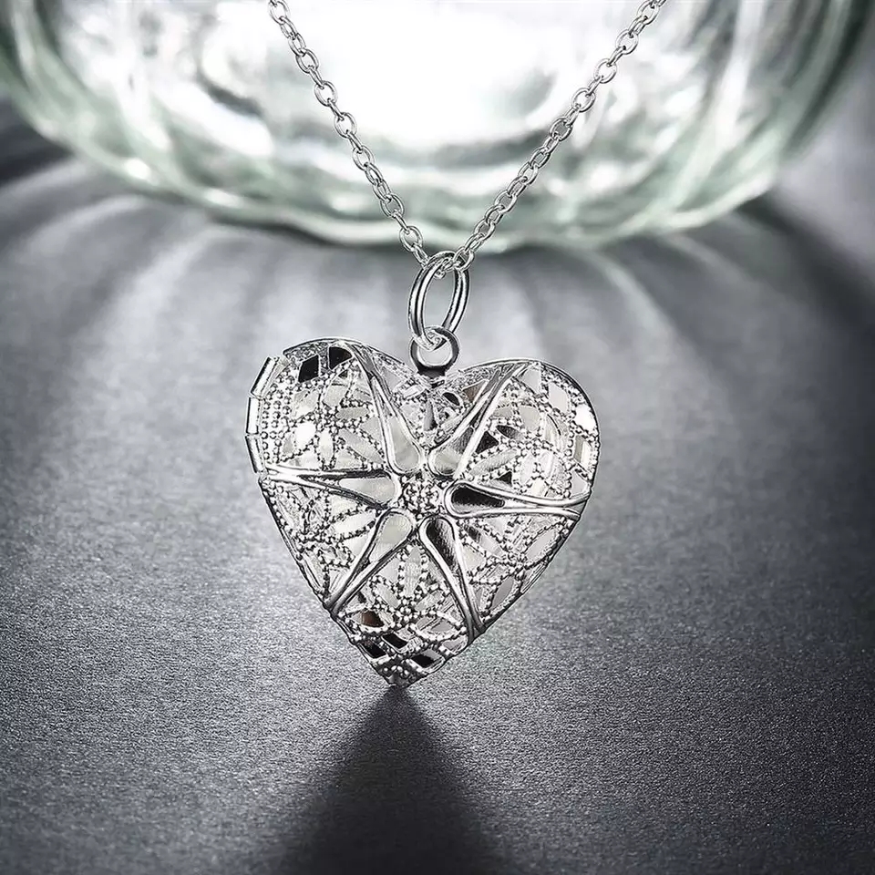 Collar Relicario Corazon Plateado - Imagen 5
