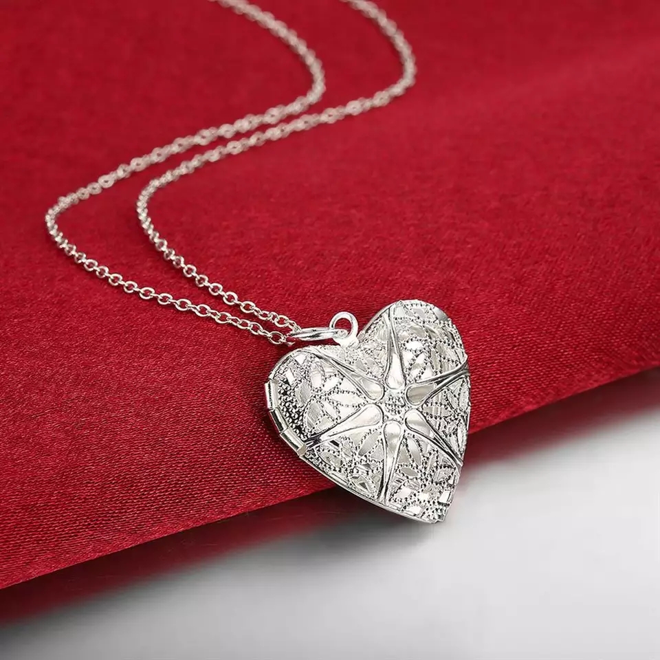 Collar Relicario Corazon Plateado - Imagen 6