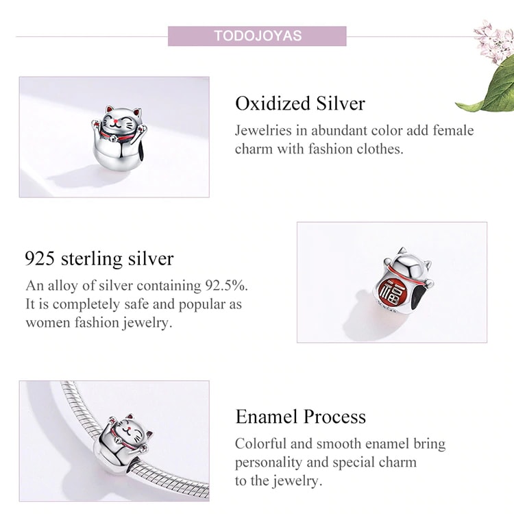 Charm Dije Plata 925 Gato Maneki Neko - Imagen 5