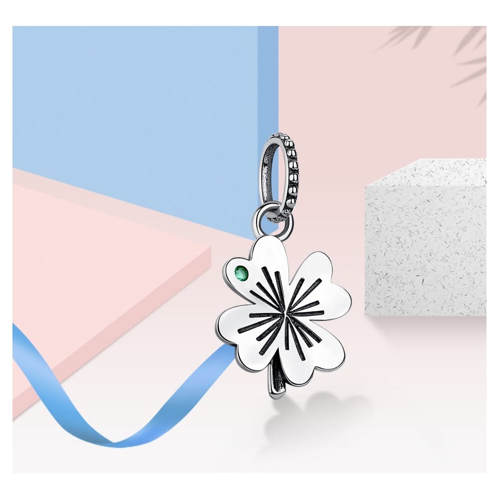 Charm Dije Plata 925 Trebol Plateado Circon - Imagen 3
