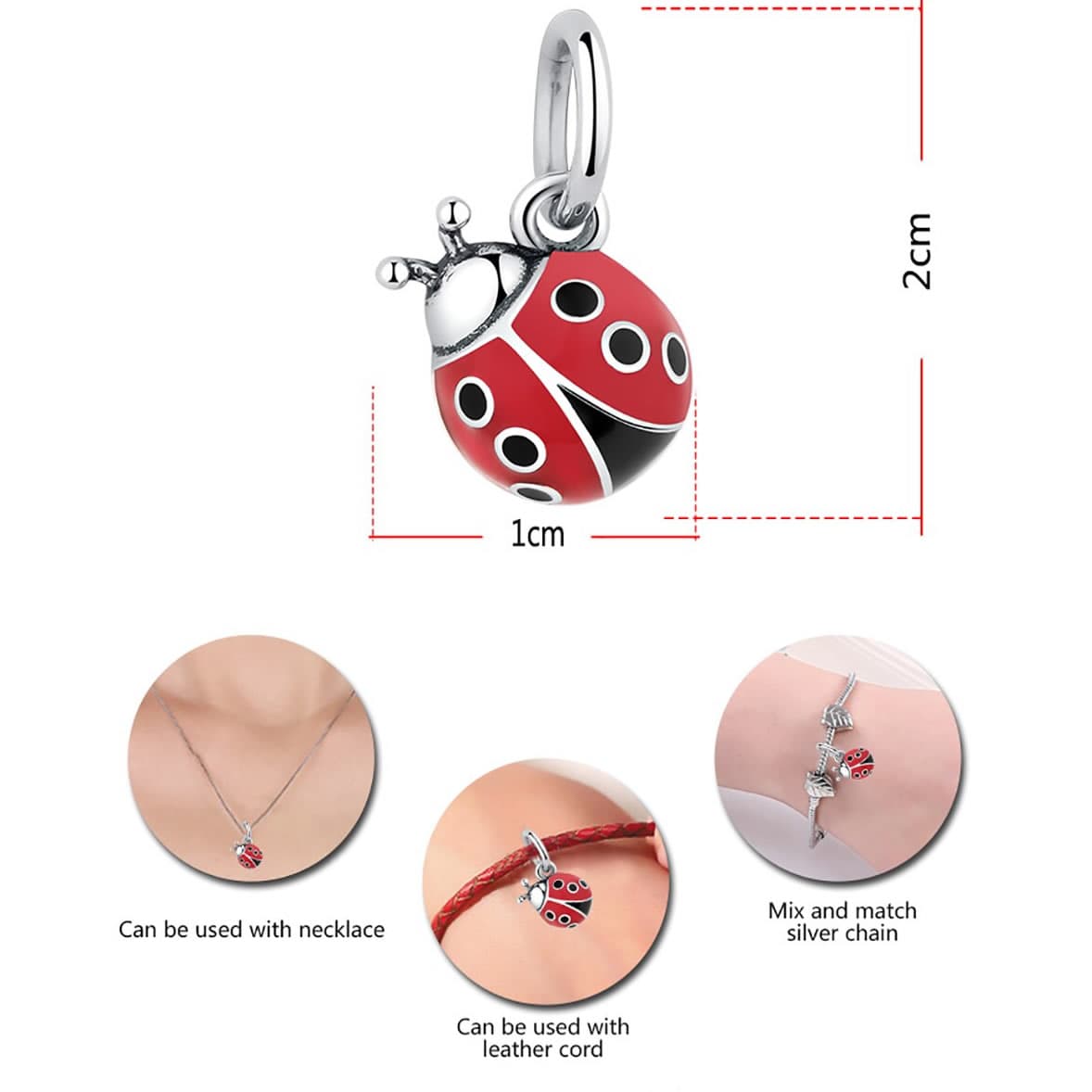 Charm Dije Plata 925 Mariquita Roja - Imagen 4