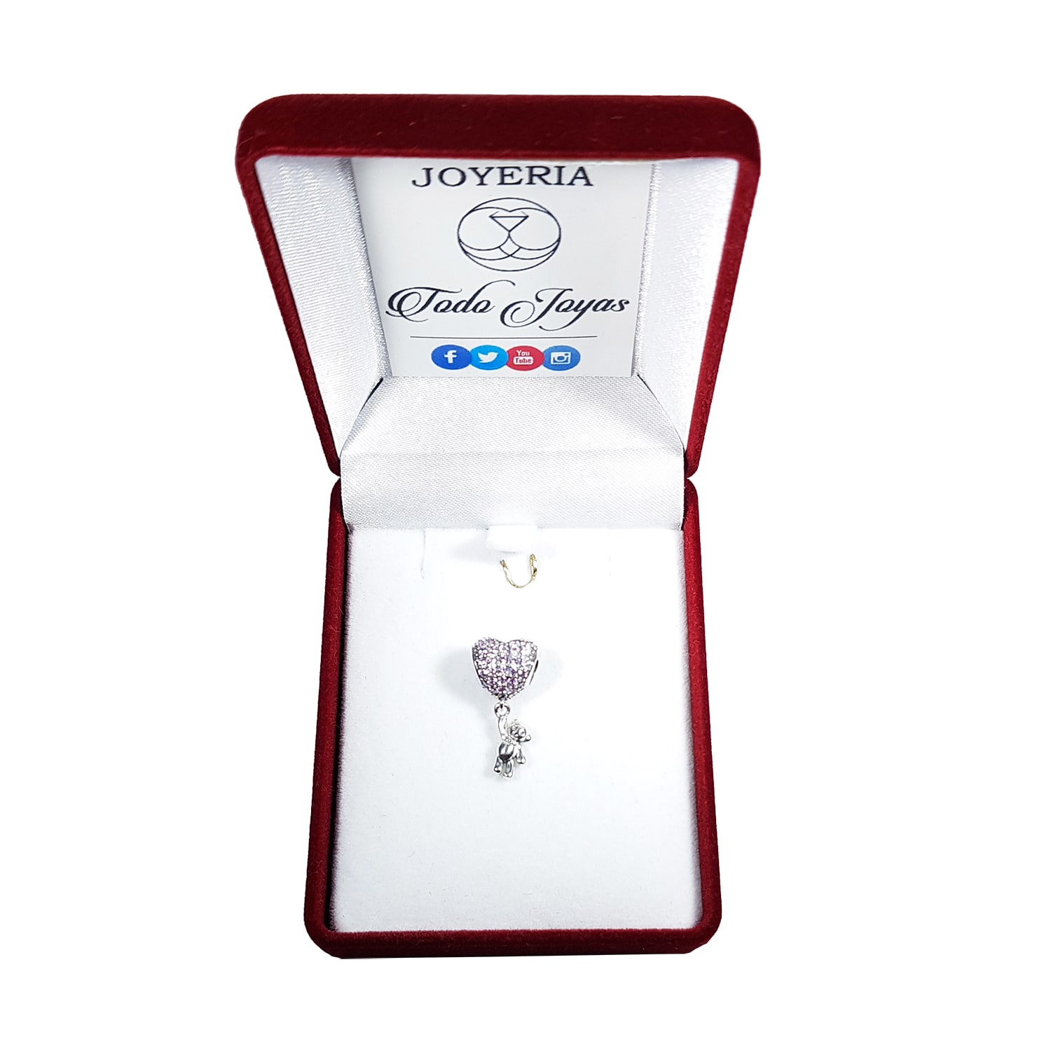 Charm Dije Plata 925 Oso Corazon Rosa - Imagen 2