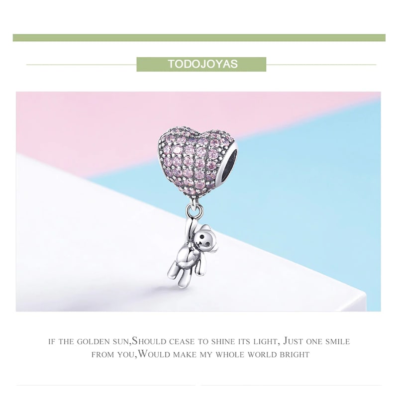 Charm Dije Plata 925 Oso Corazon Rosa - Imagen 6