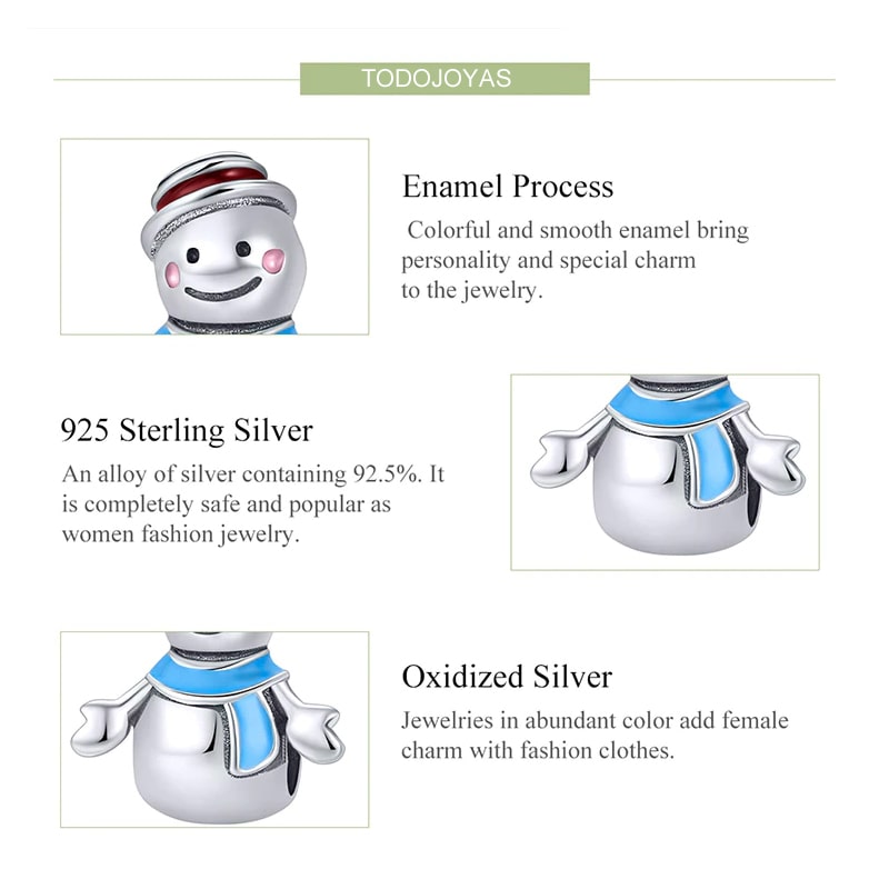 Charm Dije Plata 925 Muñeco de Nieve - Imagen 5