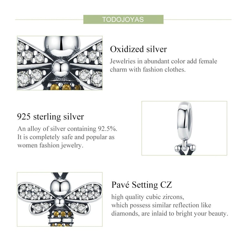 Charm Dije Plata 925 Abeja - Imagen 5