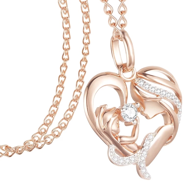 Collar Corazon Mama y Bebe Dorado Rosa - Imagen 3