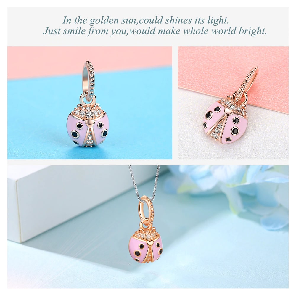 Charm Dije Plata 925 Mariquita Rose Gold - Imagen 3