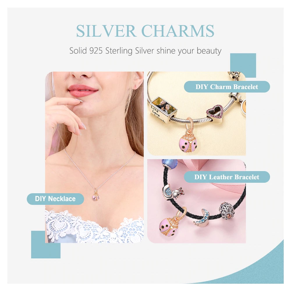 Charm Dije Plata 925 Mariquita Rose Gold - Imagen 4