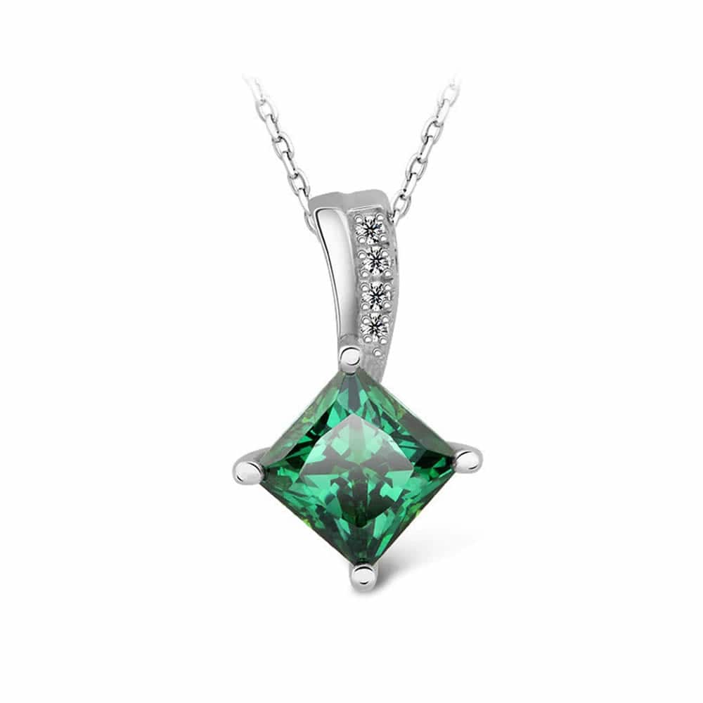 Collar Cristal Verde Cuadrado Plateado