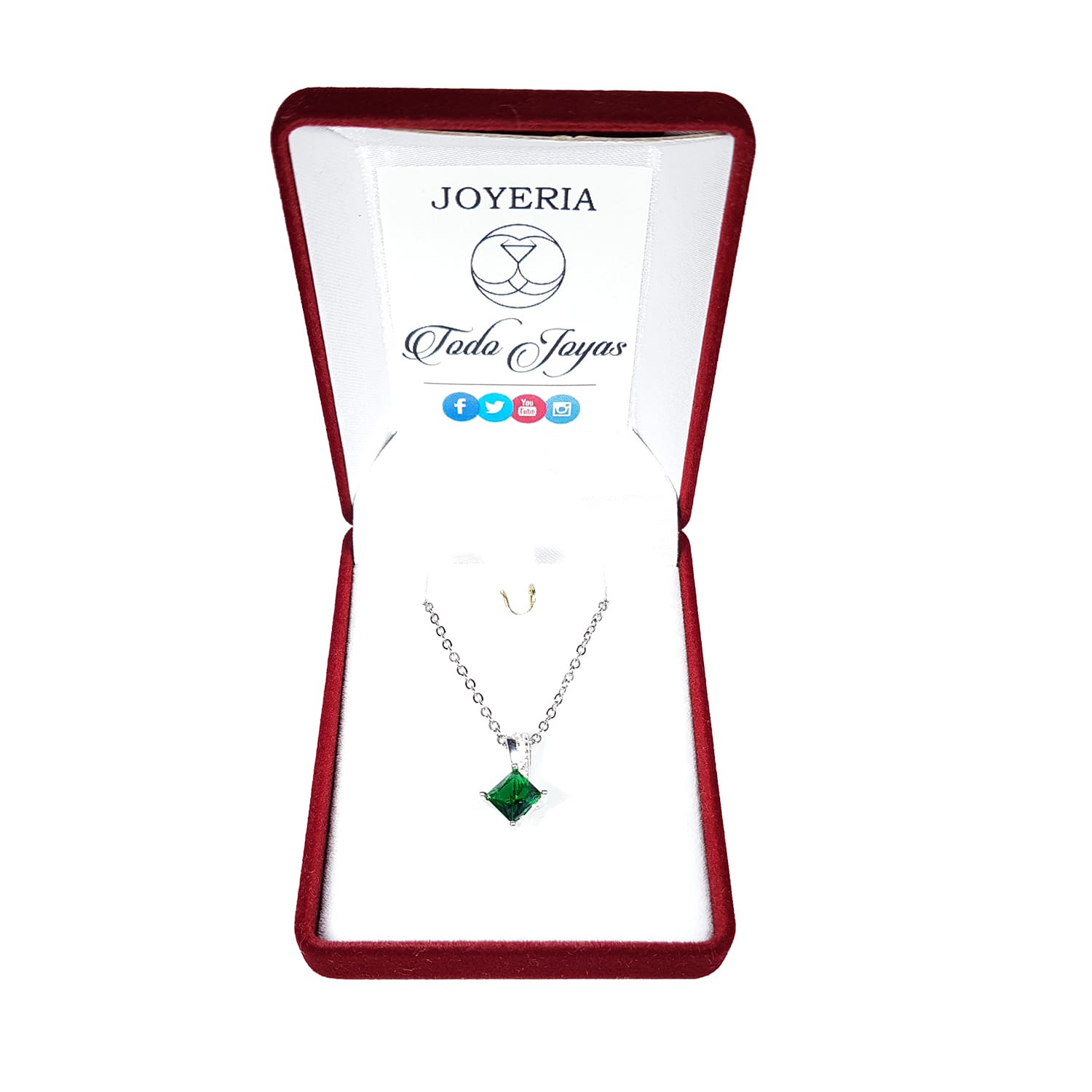 Collar Cristal Verde Cuadrado Plateado - Imagen 2