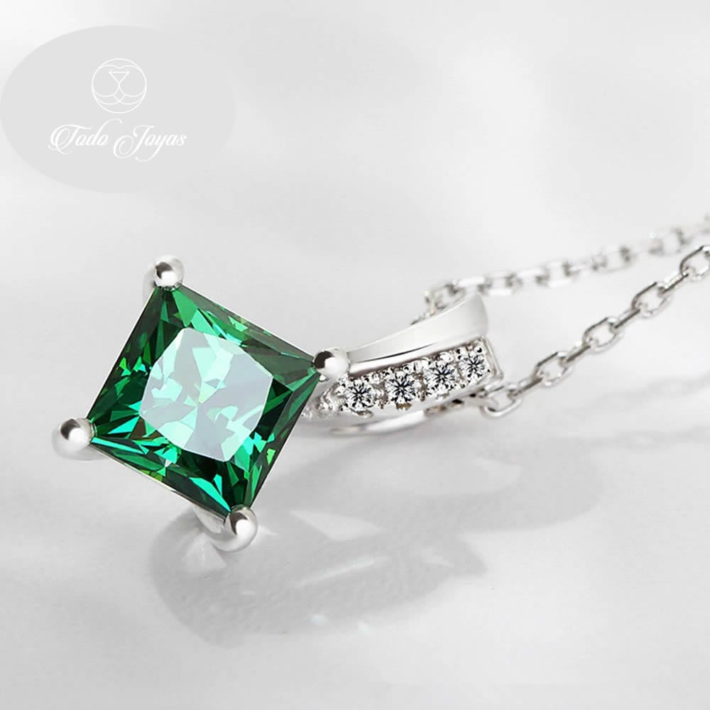 Collar Cristal Verde Cuadrado Plateado - Imagen 3