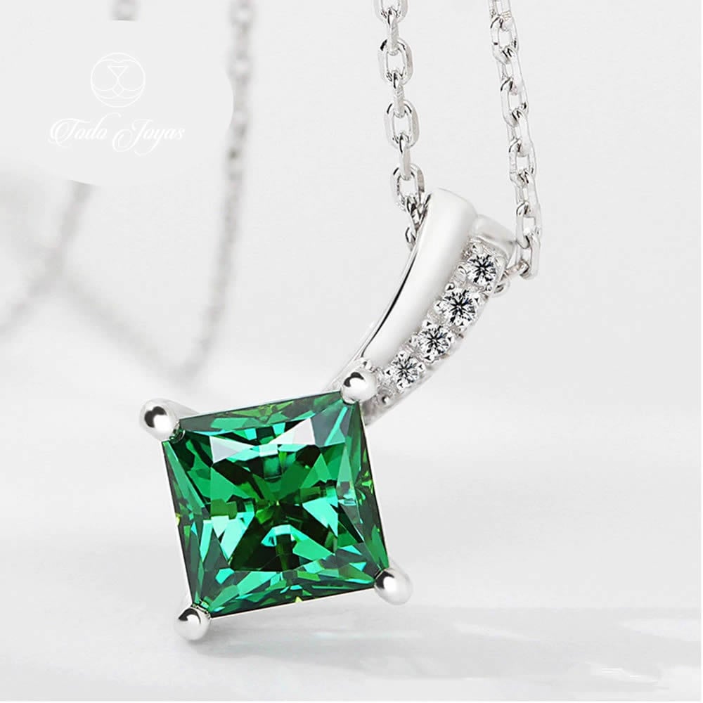 Collar Cristal Verde Cuadrado Plateado - Imagen 4